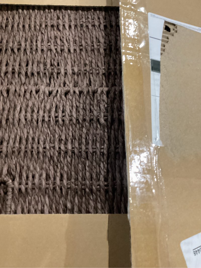 Condition photo showing Good Condition for Set of 2 Hand-Woven Paper Rope Wicker Baskets, Storage Basket, Foldable Cube Storage Bins, Brown Storage Cubes, Square Baskets for Organizing Shelves Decor, 12x12x12in Paper Rope Brown