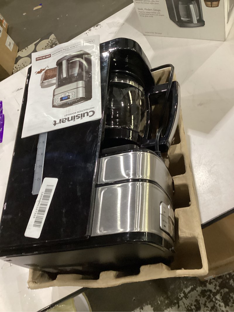 Condition photo showing As Is for cuisinart - automatic grind and brew 12 cup coffeemaker - black/stainless steel