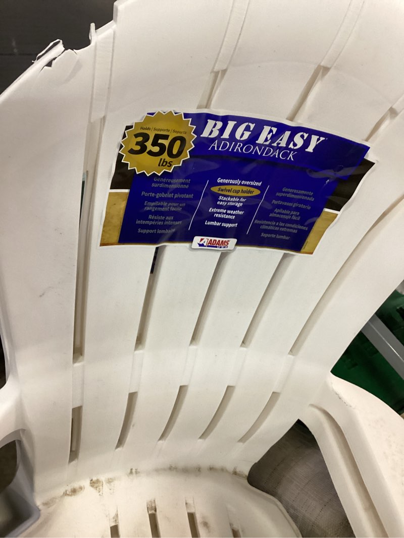 Condition photo showing As Is for big esy stackable modern adirondack chairs set of 2, hdpe outdoor patio chairs with space-saving design, all-weather fire pit chairs with widened seat for deck, backyard, garden, lawn (white) white 2 pack