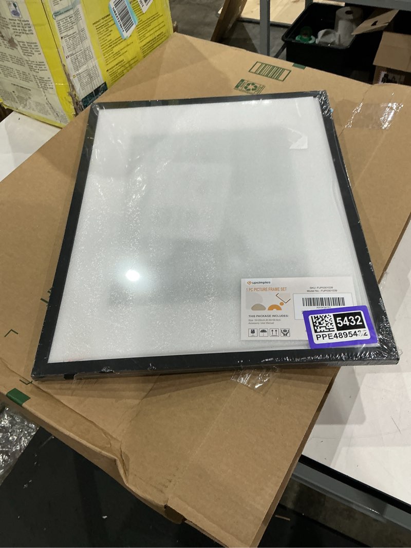 Condition photo showing New/Like New for upsimples 16x20 picture frame, display pictures 11x14 with mat or 16 x 20 without, wall hanging poster frame, black, 1 pack black 16x20