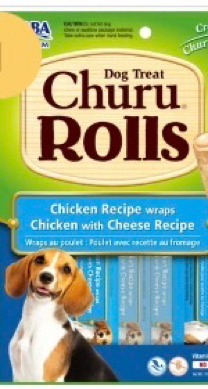 Churu Rolls for Dogs Chicken Recipe wraps Chicken with Cheese Recipe (Soft Baked Chicken Filled with Churu Puree) 24 tubes (8 packs of 3 tubes)( BB: 12/17/25)