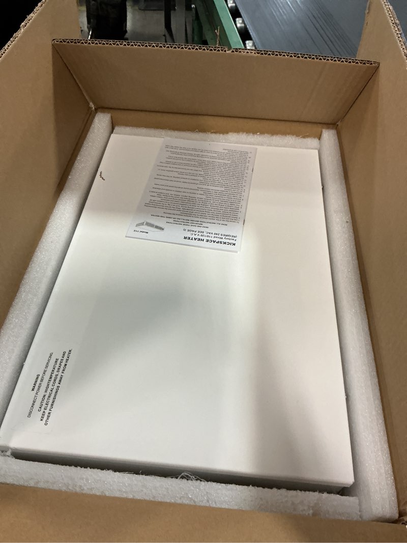 Condition photo showing Good Condition for Model 112 Electric kickspace heater with built-in thermostat, 1500W toe kick heater, suitable for cabinet, vanity, and stairwell kick spaces, white