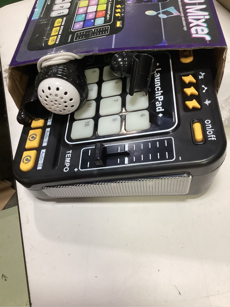 Condition photo showing As Is for kids dj mixer controller table musical toy with led lights sound effect microphone piano dj mixer board music toys for kids, birthday gift toys for 3 4 5 6 7 year old boy girl black