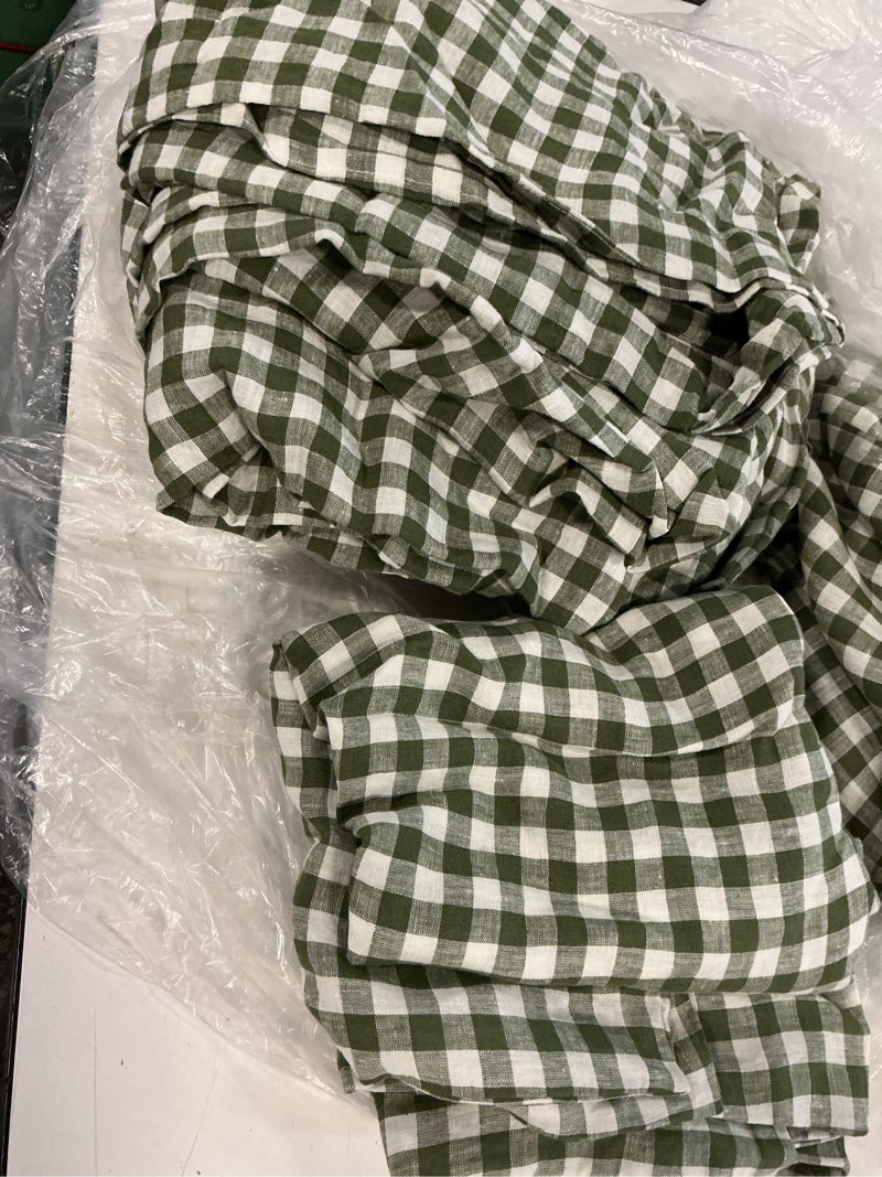 Condition photo showing Good Condition for quince european linen gingham duvet cover set of 3, king/cal king, olive