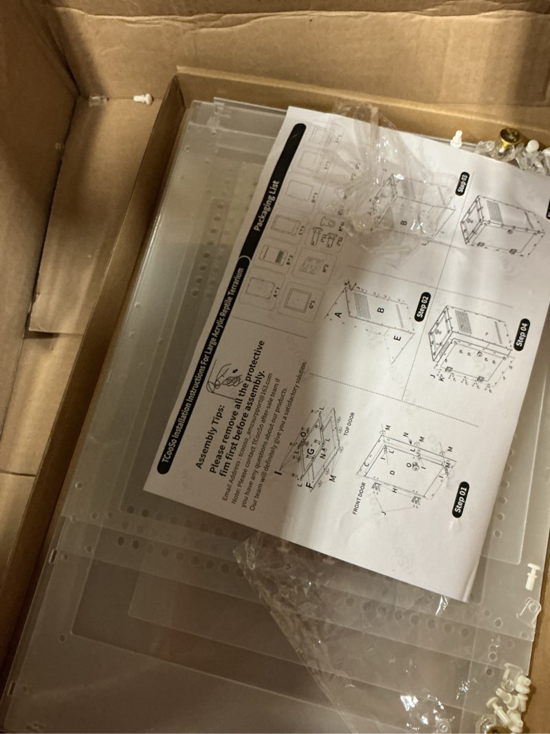 Condition photo showing As Is for reptile enclosure 10 gallon for crested gecko, lizard, bearded dragon, snakes?frogs, large spiders, acrylic reptile tank feeding terrarium with front & top opening doors and vent holes - 12"*12"*18" x large-18''x12''x12''