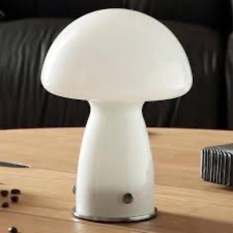 White Small Mushroom Table Lamp,3000K Warm Light Glass Desk Lighting,Bauhaus Decorative Nightstand Lamp,Vintage Style Table Light for Living Room Office