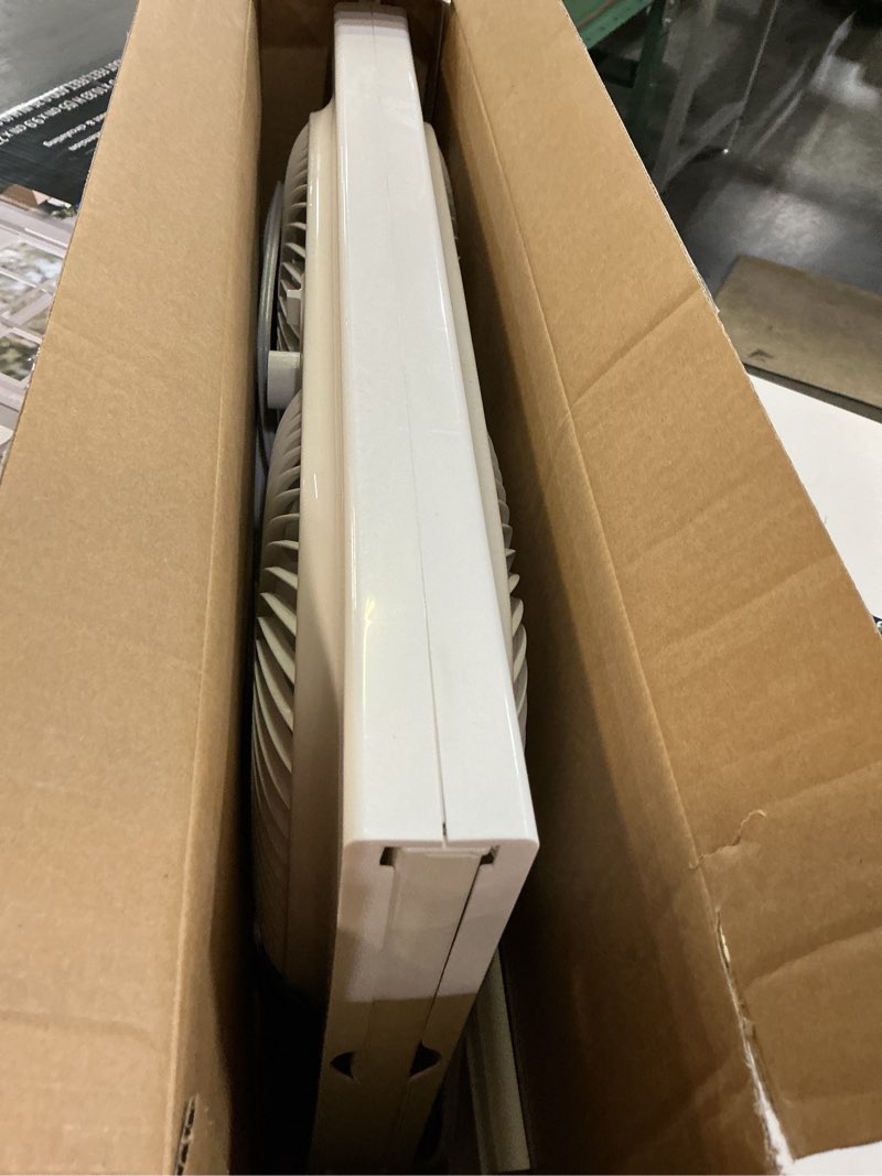 Condition photo showing As Is for mainstays 9'' 3-speed, reversable twin window fan, white