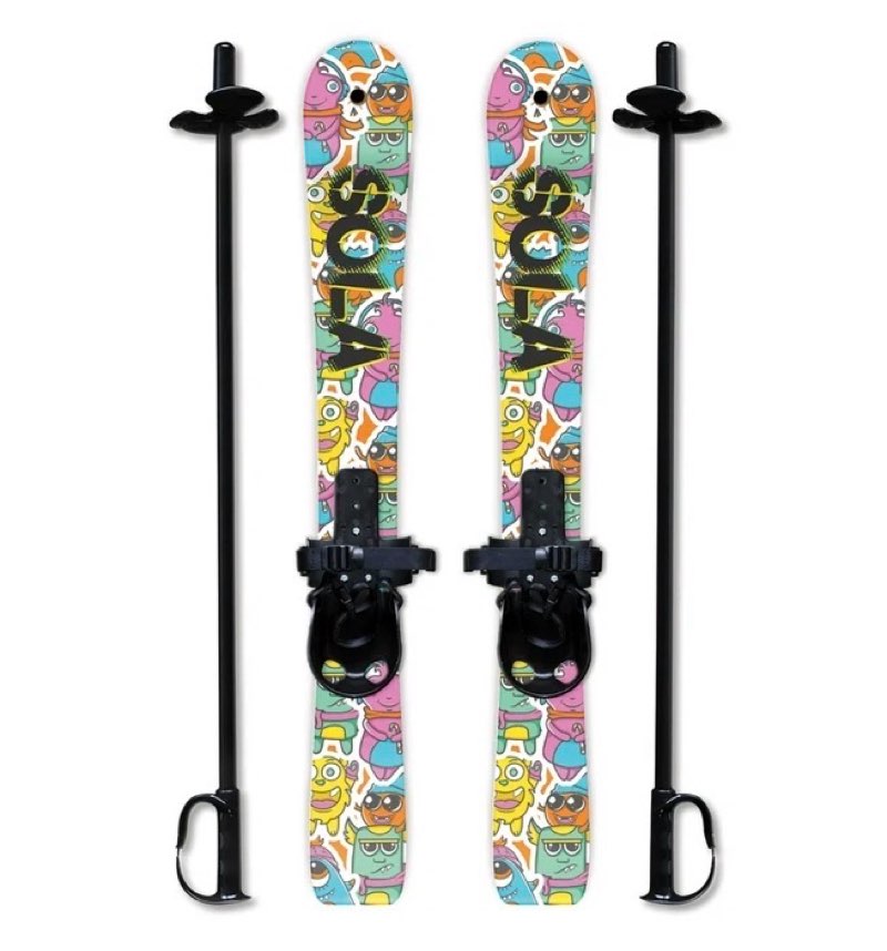 sola kid's snow skis & poles winter sports beginner w/ bindings age 2 - 4 (gaggle)