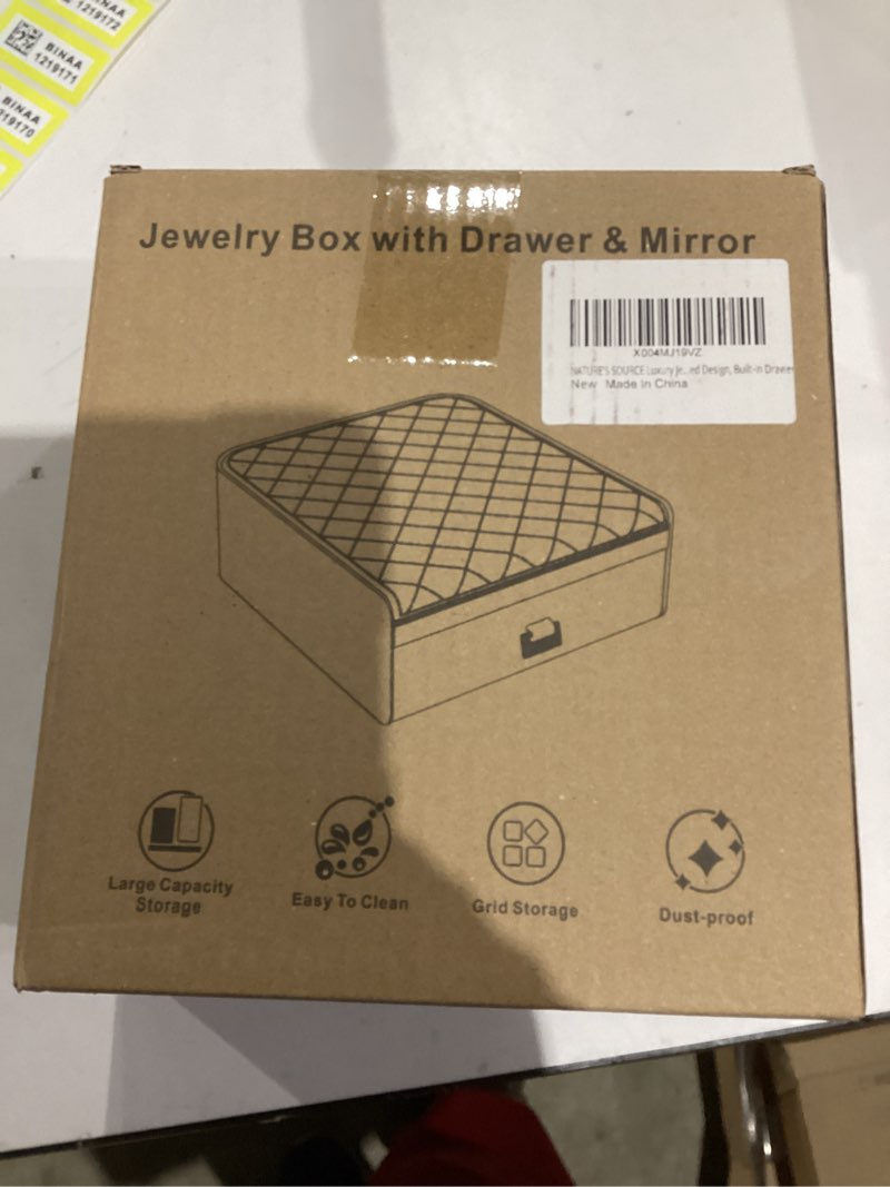 Condition photo showing As Is for NATURE'S SOURCE Jewelry Organizer with Drawer and Mirror, Jewelry Box for Women Girls, Grid Storage Case for Earrings Necklaces Rings Bracelet Holder- White