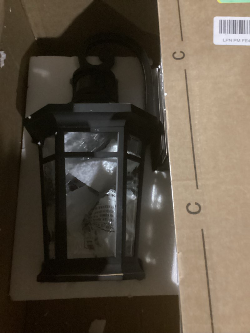 Condition photo showing As Is for motion sensor porch light with gfci outlet, oil rubbed bronze outdoor light fixture with outlet, anti-rust exterior wall light lantern, waterproof outdoor sconces wall lighting for garage, home oil rubbed bronze (gold trim) motion sensor with gfci