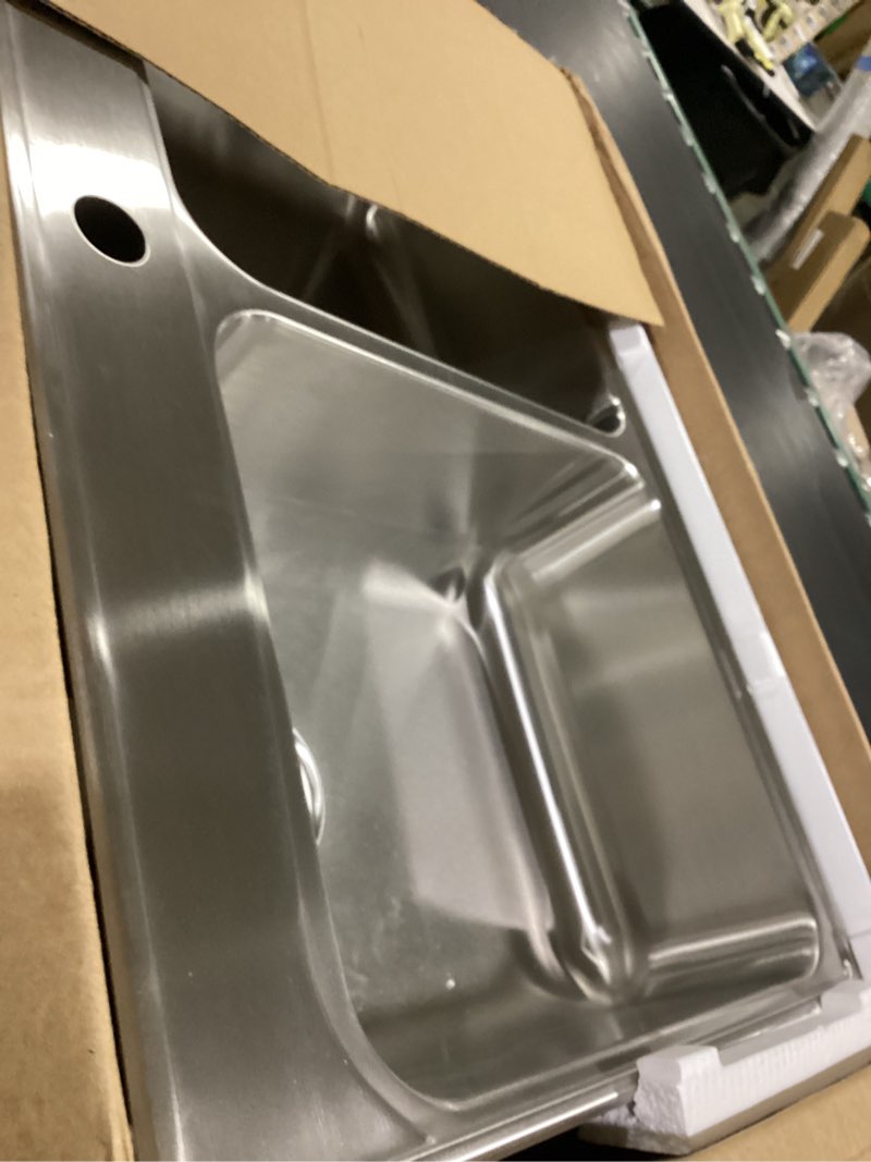 Condition photo showing Good Condition for kindred creemore 33-in lr x 22-in fb x 8-in dp drop in double bowl 1-hole stainless steel kitchen sink, fcdla3322-8-1cbn