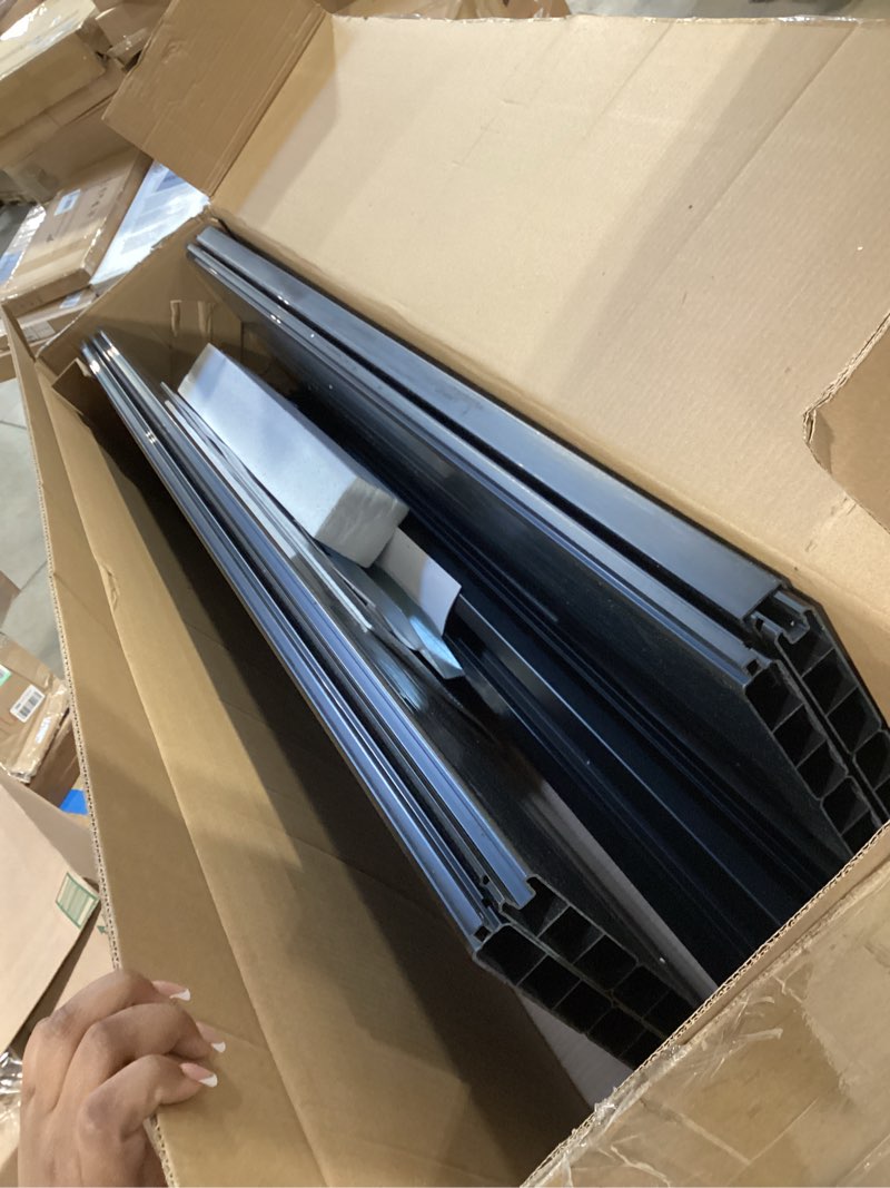 Condition photo showing Good Condition for vevor 2 panels outdoor privacy screen, 48 x 48 in air conditioner fence with 27.6 in ground stakes, pool equipment enclosure, horizontal vinyl privacy fence, ideal for trash can and a/c units, black black horizontal-48 x 48 in(2 panels)