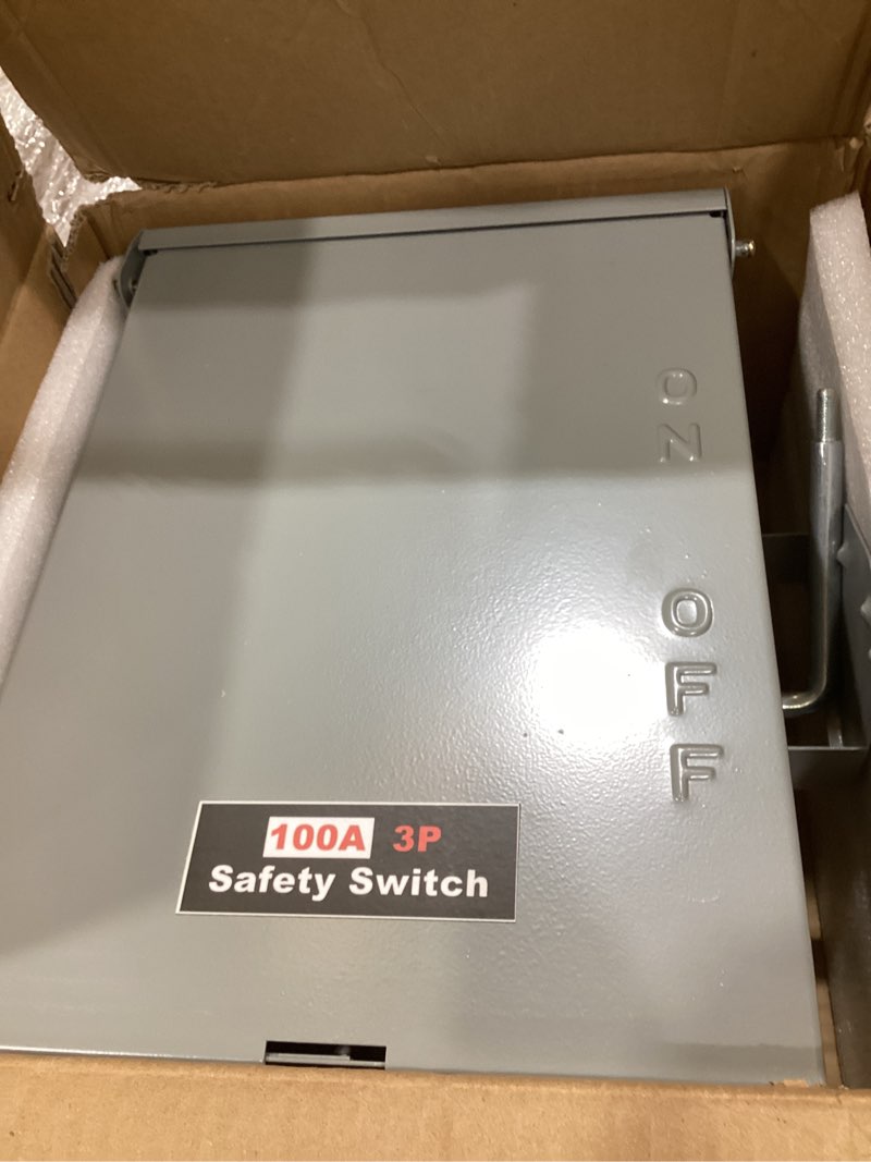 Condition photo showing Good Condition for 100-amp, 3 pole 120v/240v general safety switch, non-fused ac disconnect switch box, outdoor&indoor, nema-3r enclosure, anti corrosion and rust prevention with ground kit (100a) 100a-3p