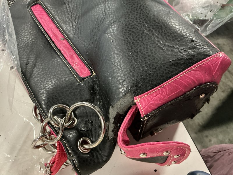 Condition photo showing As Is for (defective)justin west concealed carry floral rhinestone side pocket cross purse walle