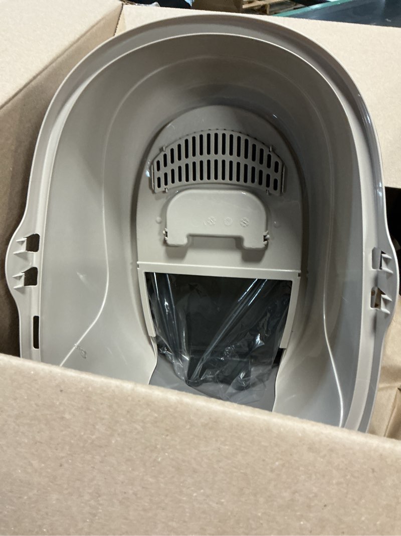 Condition photo showing New/Like New for amazon basics no-mess hooded enclosed cat litter box with odor control and swinging door, standard, 21" x 16" x 15", multicolor multicolor standard (pack of 1)