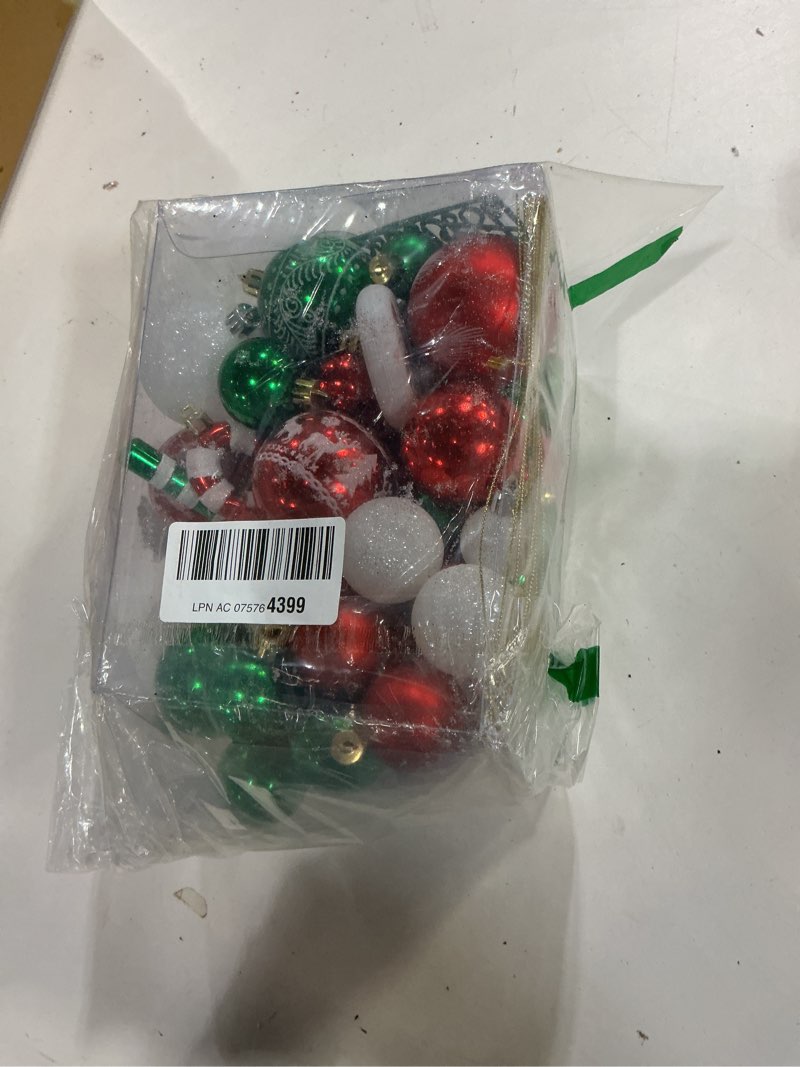 Condition photo showing Good Condition for Christmas Tree Ornaments, Green Red White Christmas Ball Ornaments Set of 60 Pack Shatterproof Plastic Xmas Decorations for Home Party Tree 60Greenredw