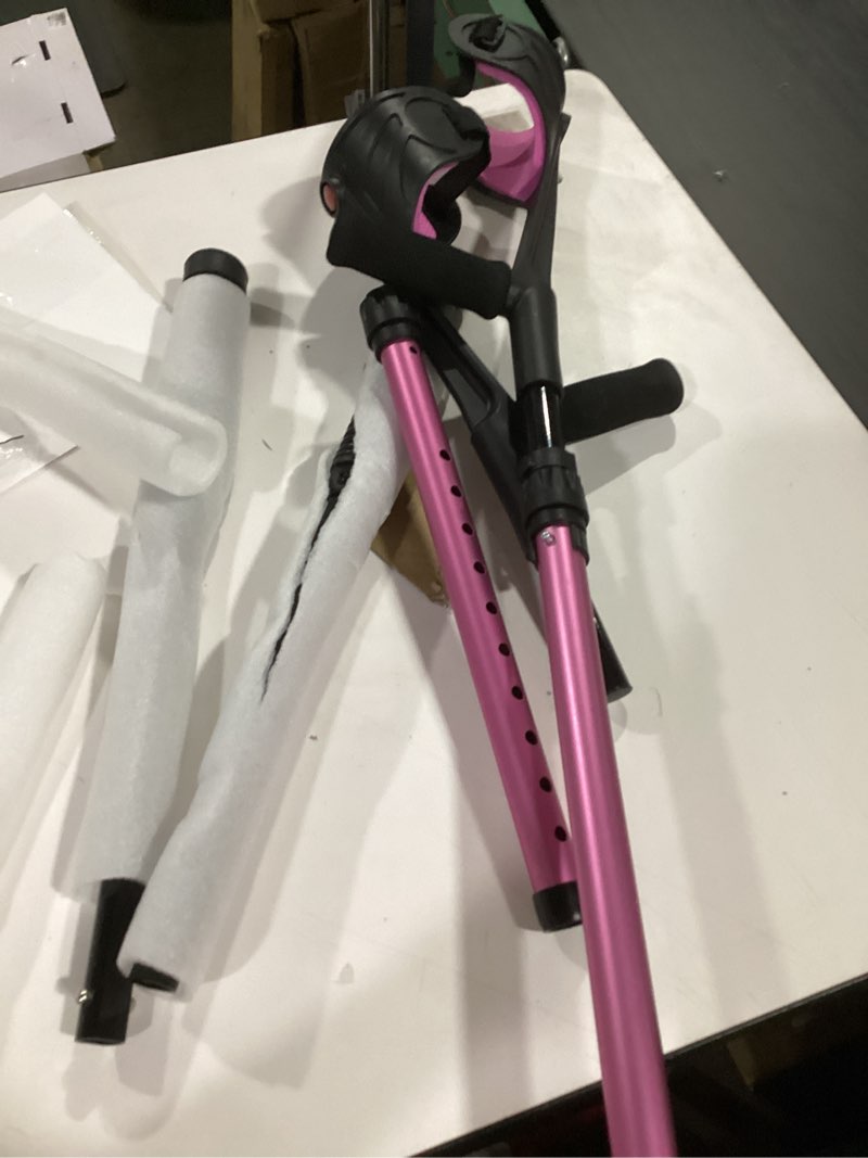 Condition photo showing As Is for Ergonomic Forearm Crutches Spring Assist Crutches for Adults,Comfortable and Height Adjustable Arm Crutches Forearm with Anti-Slip Base,Walking Crutches with Cuffs, Not a Pair (Pink)