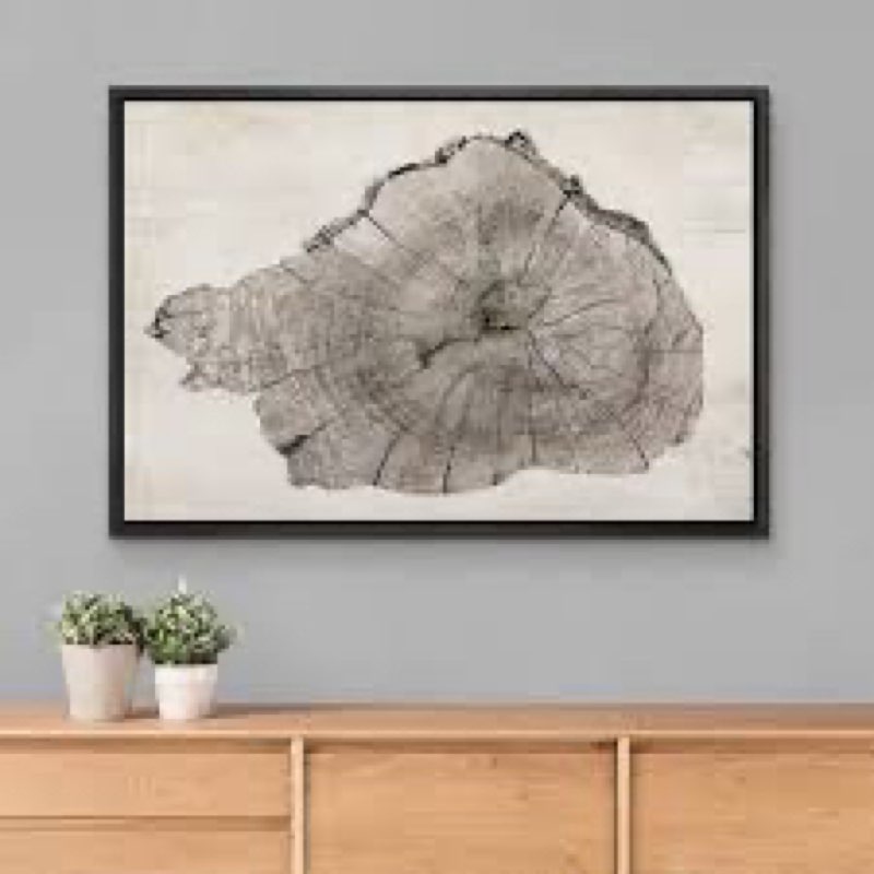Wood tree ring log neutral farmhouse cabin cottage eaty decor