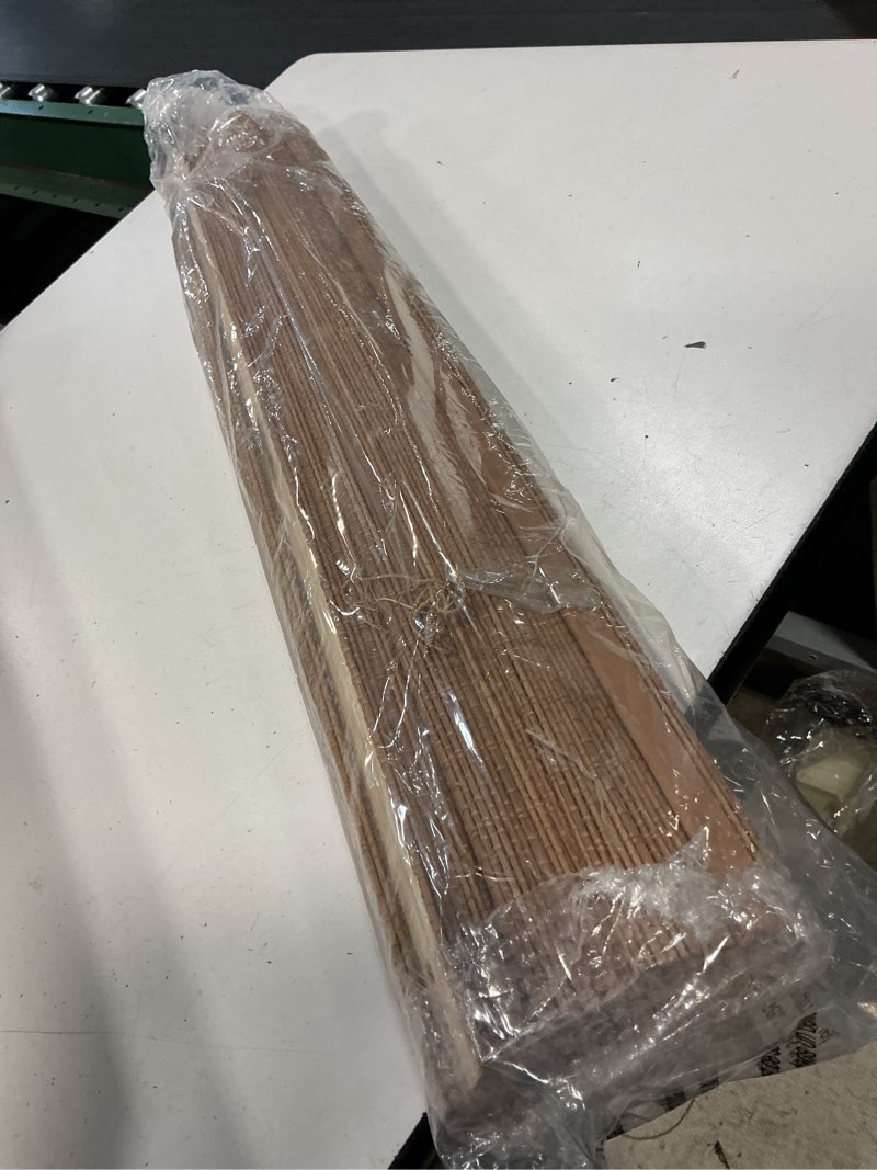 Condition photo showing As Is for custom size bamboo roller blinds for windows indoor/outdoor blackout bamboo shades for patio natural light filtering sun shade hand weave easy to install for windows doors porch decks backyards