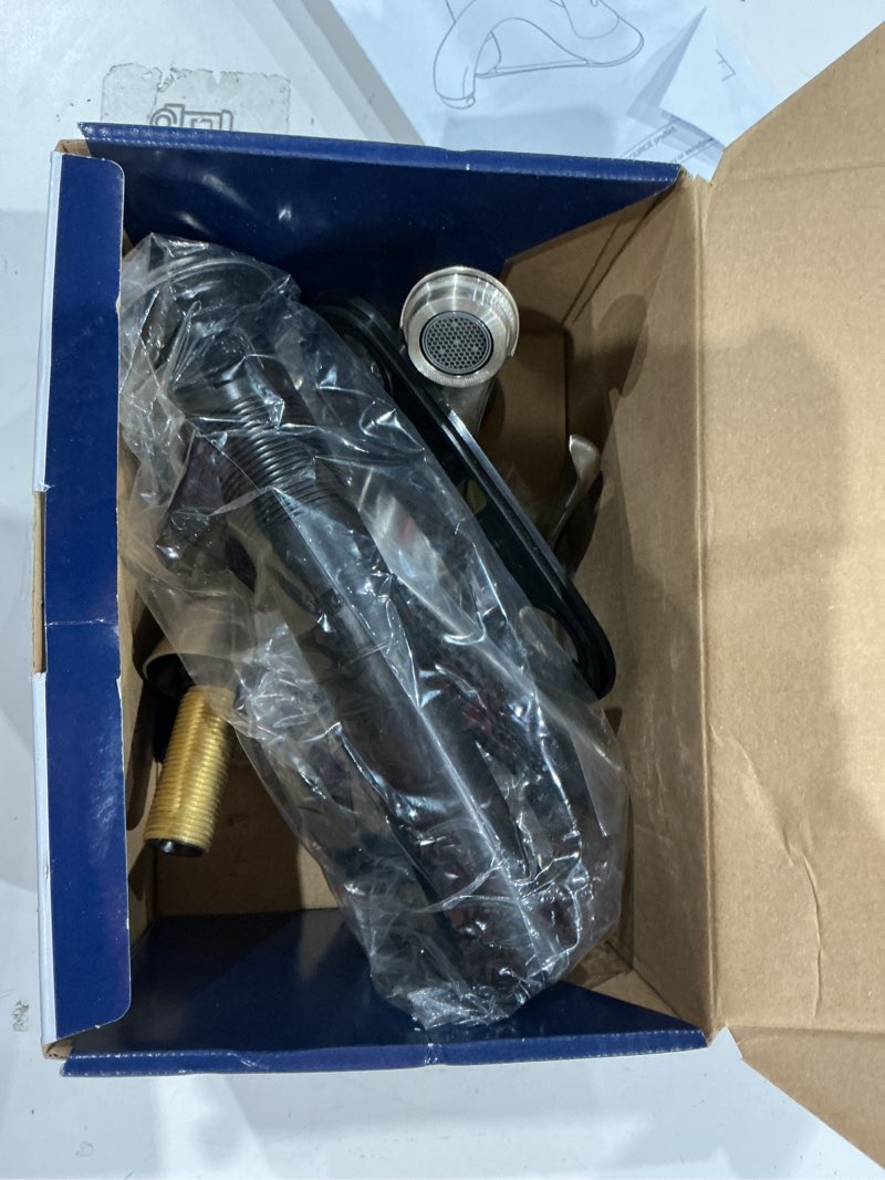 Condition photo showing As Is for project source dover chrome 4-in centerset 2-handle watersense bathroom sink faucet with drain and deck plate