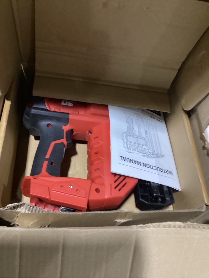 Condition photo showing As Is for deforce 18ga cordless brad nailer, 2" nail gun for milwaukee 18v battery(no battery), 2 in 1 electric stapler, tool-free jam release, 2 firing mode, adjustable depth, 1000pcs nail for woodworking