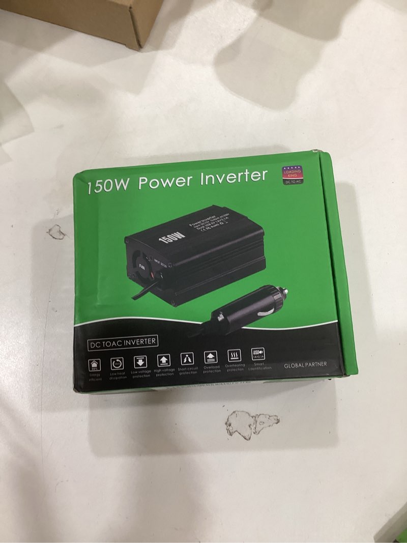 Condition photo showing New/Like New for 150w power inverter 12v dc to 110v ac car plug adapter outlet converter with 3.1a dual usb ac car charger for laptop computer black