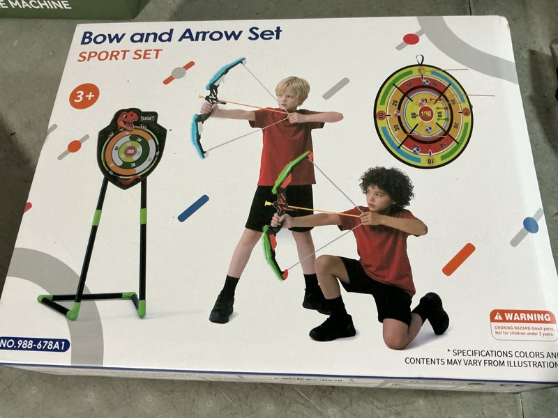 Condition photo showing Good Condition for hyes 2 pack kids bow and arrow with 29" large dart board, led light up archery set with 24 suction cup arrows, indoor outdoor sport toys gifts for 3 4 5 6 7 8 9 10 11 12 year old boys girls dart board-blue+green