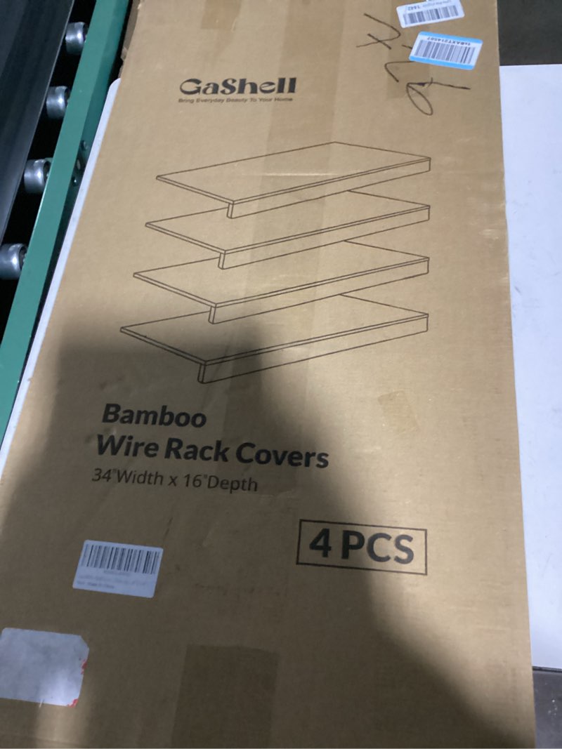 Condition photo showing Good Condition for wire shelf covers, bamboo wire rack covers for pantry, closet (4pcs, 34" w x 16" d) 34"w x 16"d 4