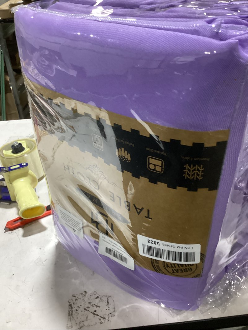 Condition photo showing As Is for brillmax 6 pack lavender tablecloths 90 x 156 inch for 8ft rectangle tables - 150 gsm polyester fabric, floor length drop, water, stain & wrinkle resistant cloth cover for wedding reception banquet lavender 90x156 in, 6 pack