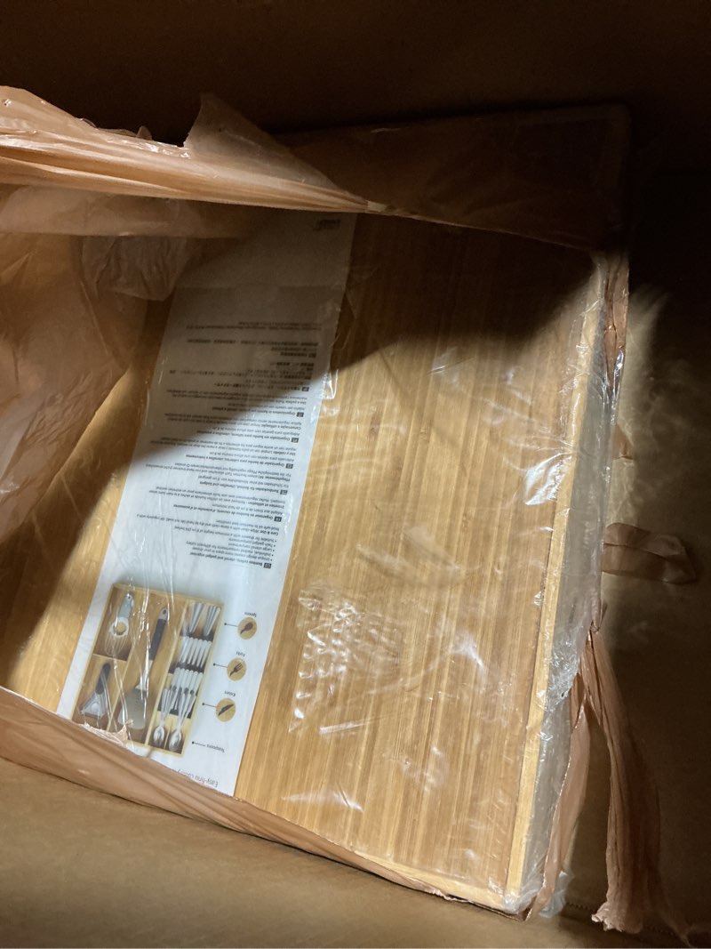 Condition photo showing As Is for Joseph Joseph DrawerStore Compact Utensil Organizer For Kitchen Drawer Silverware, Flatware Tray, Large, Bamboo Cutlery & Utensils Organiser Large