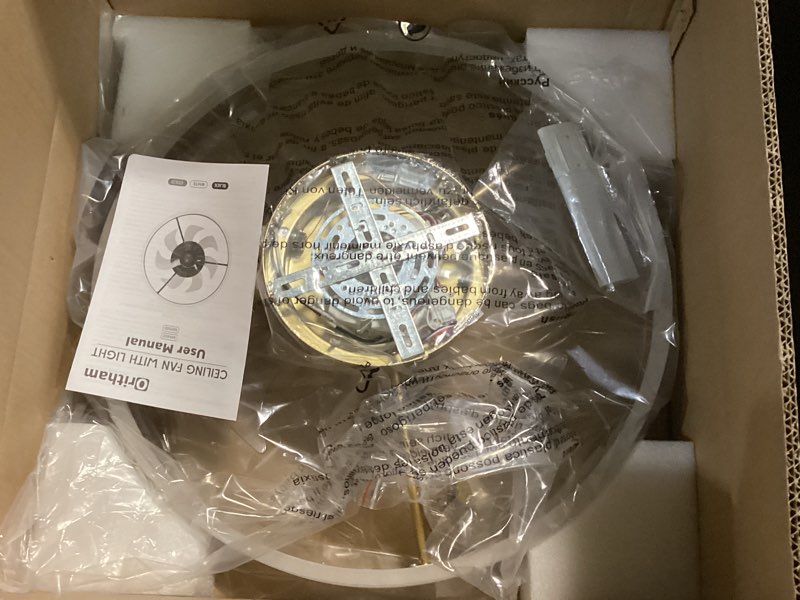 Condition photo showing Good Condition for Black Retractable Ceiling Fan with Light, 48 Inch Black fandelier Ceiling Fan with Remote,APP Control, 6 Speeds Reversible Blades, RGB,Dimmable Chandelier Ceiling Fans