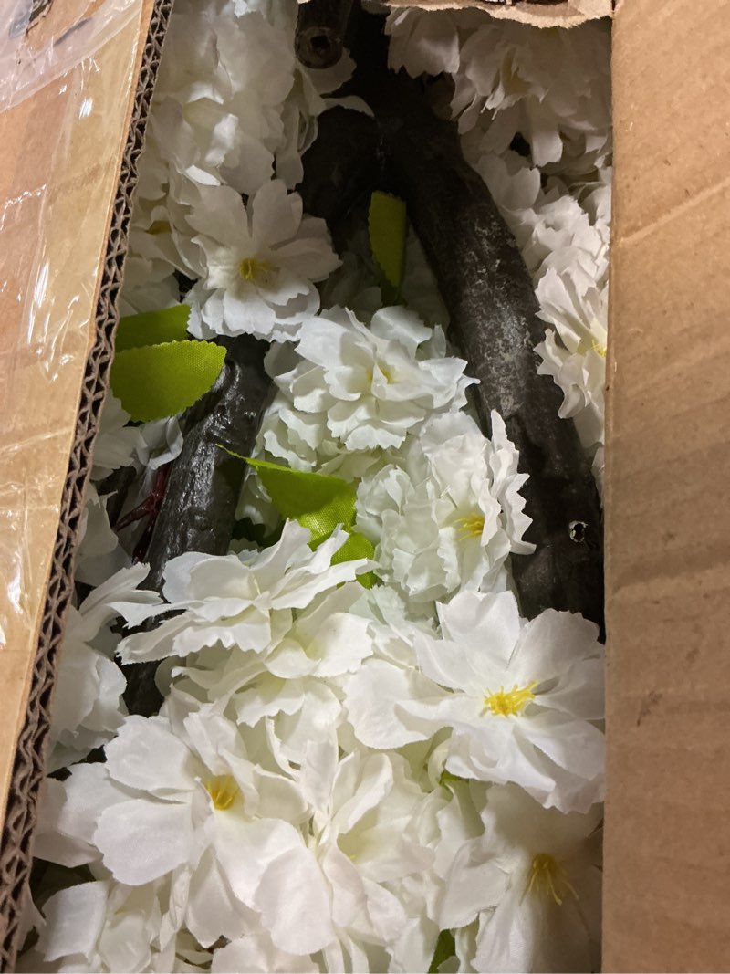 Condition photo showing Good Condition for faux white cherry blossom 6ft(72in) artificial floor green plant for indoor decor natural potted tree with texture flowers realistic wood trunk for home living room,office perfect housewarming gift cherry blossom(white 8) 6ft