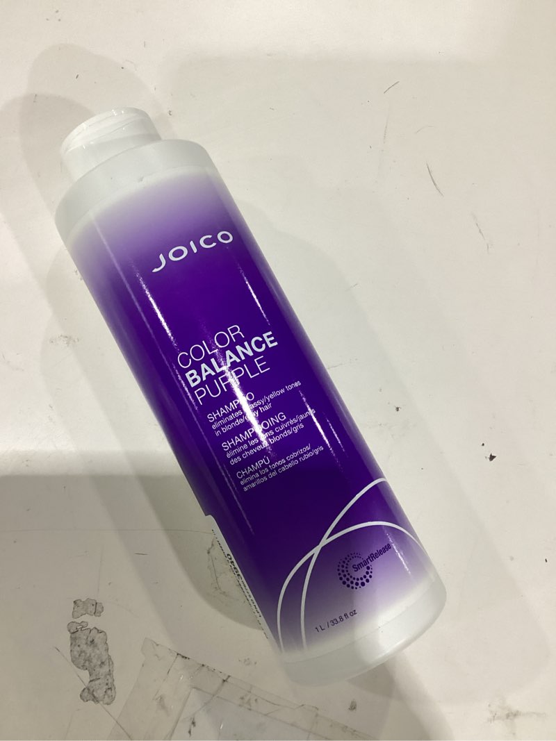 Condition photo showing Good Condition for joico color balance purple shampoo | for cool blonde or gray hair | eliminate brassy yellow tones | boost color vibrancy & shine | uv protection | with rosehip oil & green tea extract 33.8 fl oz, new look