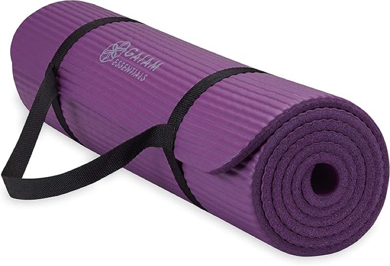 gaiam yoga mat, pilates & exercise mat, thick 2/5" (10mm) workout mat with easy-cinch carrying strap for home & gym workouts