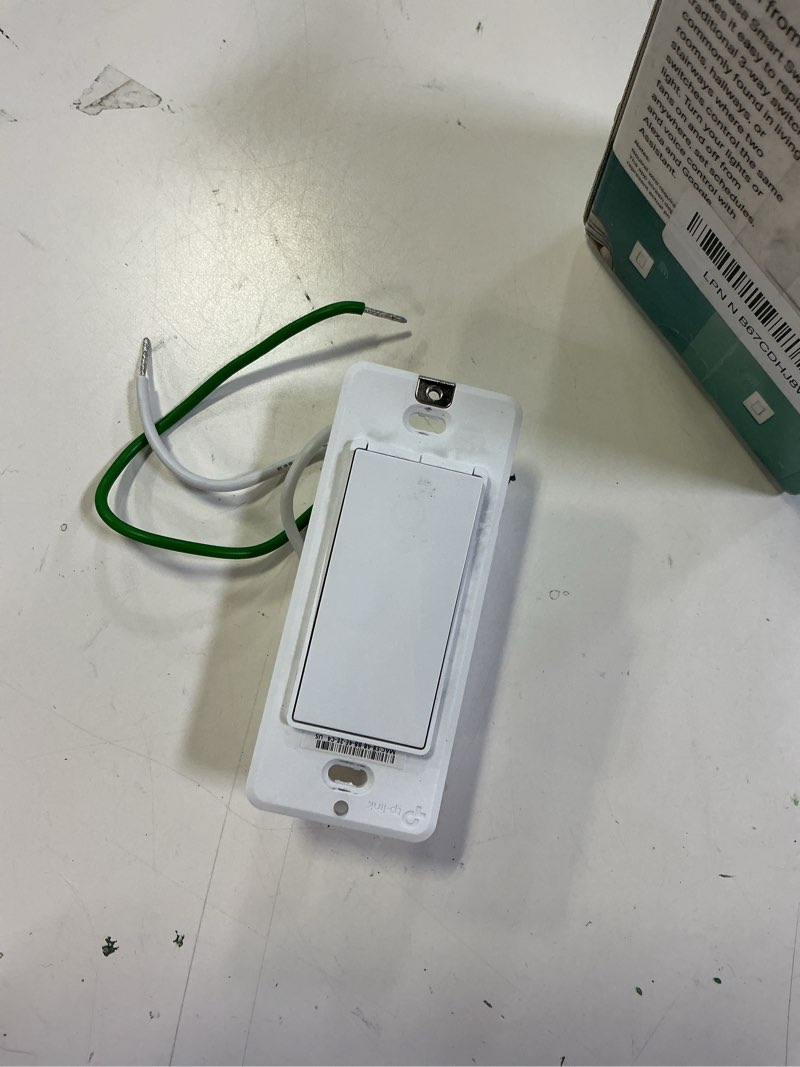 Condition photo showing As Is for kasa smart 3 way switch hs210, needs neutral wire, 2.4ghz wi-fi light switch works with alexa and google home, ul certified, no hub required , white