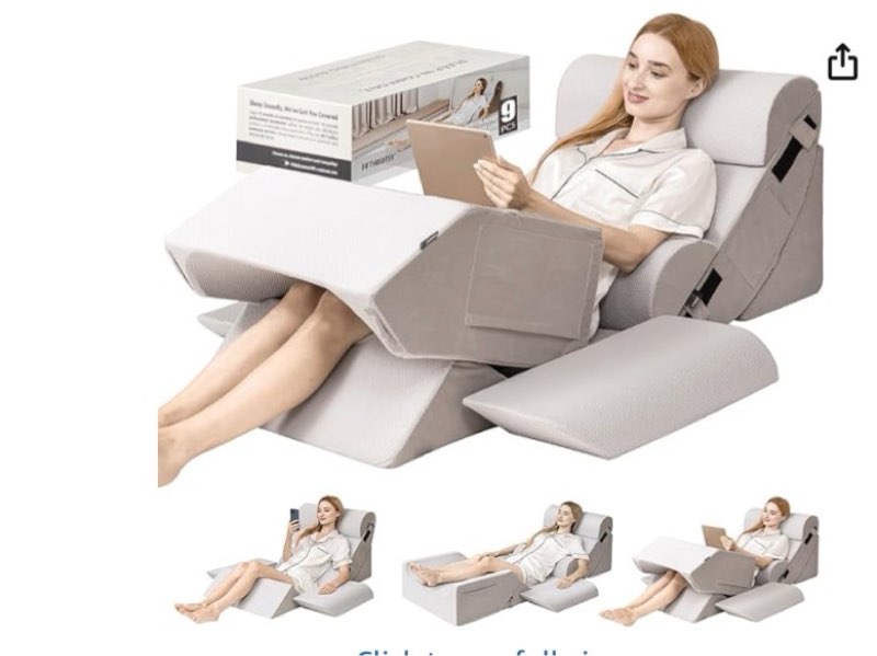 (similar to stock photo ) 9pcs orthopedic bed wedge pillow set for after surgery recovery, body positioners for back and leg pain relief, adjustable memory foam comfort for sitting up in bed, ideal for adult acid reflux & gerd
