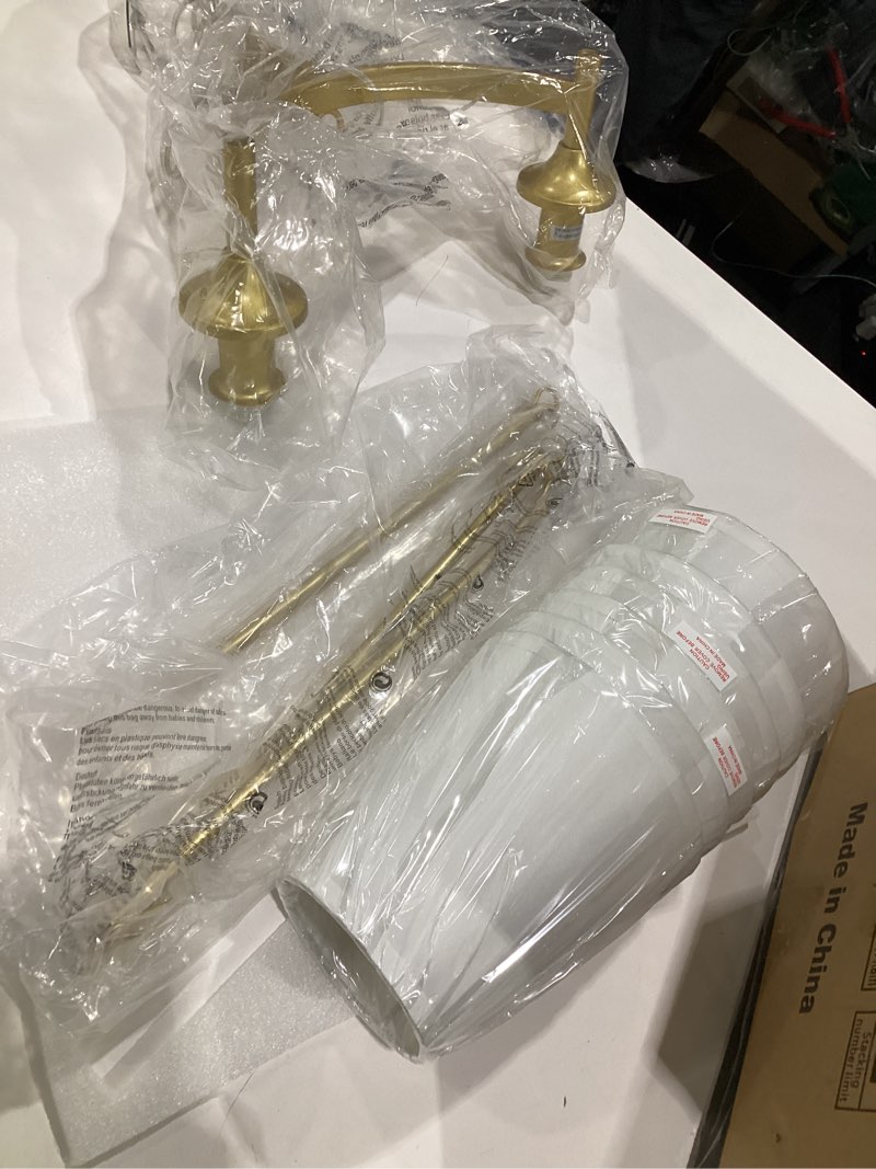 Condition photo showing Good Condition for Gold Chandelier with White Shades, 6-Light Modern Farmhouse Chandeliers for Dining Room, Rustic Round Hanging Light Fixture for Kitchen Island Bedroom Office Living Room Entryway