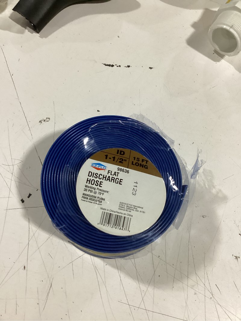 Condition photo showing As Is for ez-flo 1-1/2-in id x 15-ft pvc blue flat discharge hose