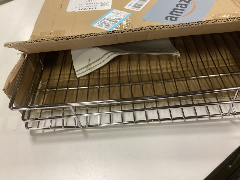 Condition photo showing Good Condition for OCG Pull Out Cabinet Organizer (20.75" W x 17" D), Pull Out Shelves 1 Tier, Cabinet Slide Out Shelves for Base Cabinet Organization in Kitchen Bathroom Pantry, Bottom Mount, Chrome Finish 20.75W17D