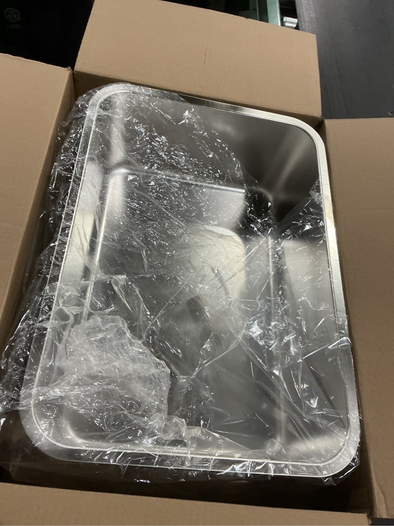 Condition photo showing As Is for stainless steel cat litter box, 20"x14"x6"(height) large metal litter box, easy to clean, non stick no smell litterbox for cats/kitty large (19.7"x13.7"x6")