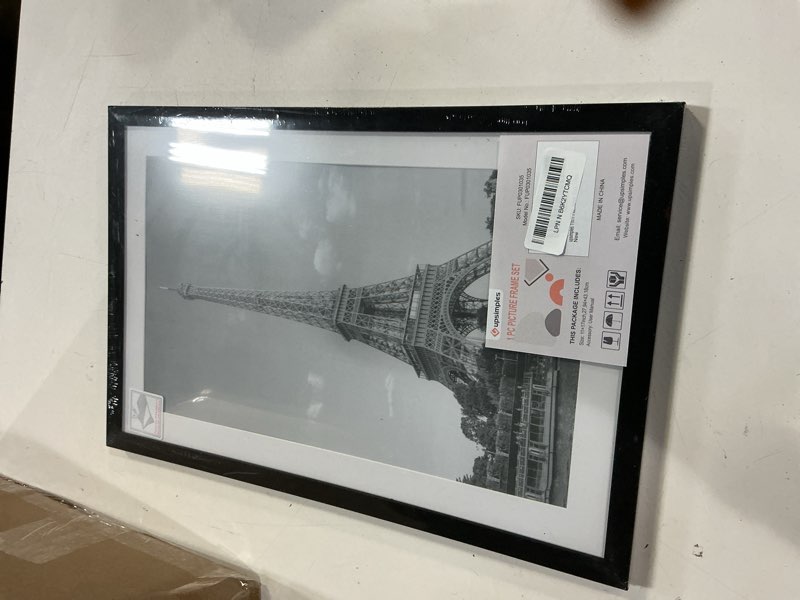 Condition photo showing As Is for upsimples 11x17 picture frame, display pictures 9x15 with mat or 11 x 17 without, wall hanging poster frames, black, 1 pack black 11x17