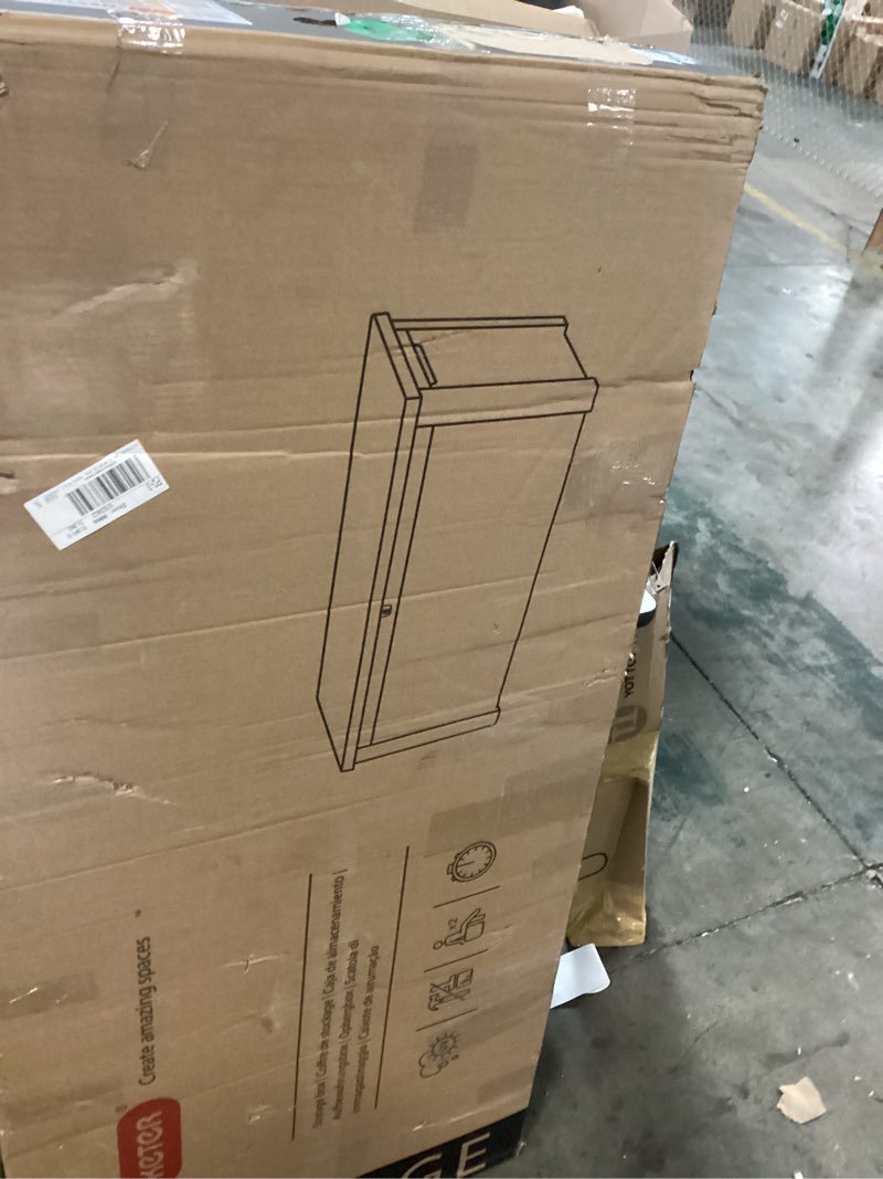 Condition photo showing New/Like New for keter westwood 150 gallon resin large outdoor storage box for patio furniture, outdoor cushions, garden tools and pool floats, dark grey