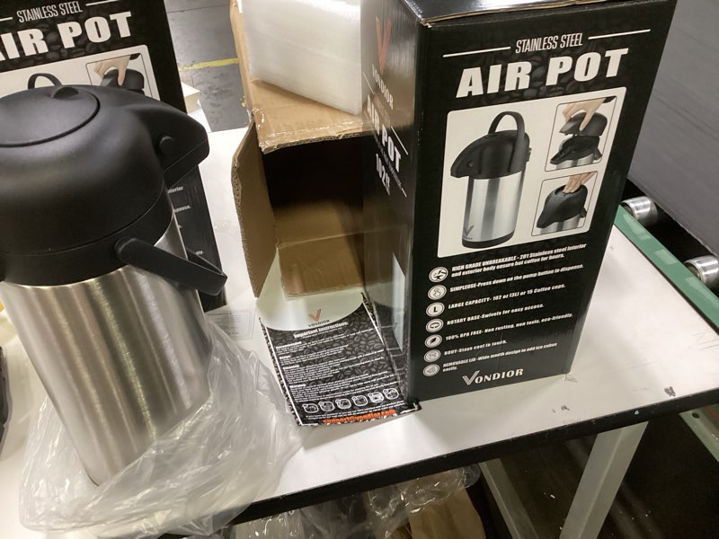 Condition photo showing Good Condition for Airpot Coffee Dispenser with Pump - 2Pcs 102 oz Insulated Stainless Steel Coffee Carafe - Thermal Beverage Dispenser - Coffee Urn for Hot/Cold Water, Party Chocolate Drinks 102 Ounces 2 Pack