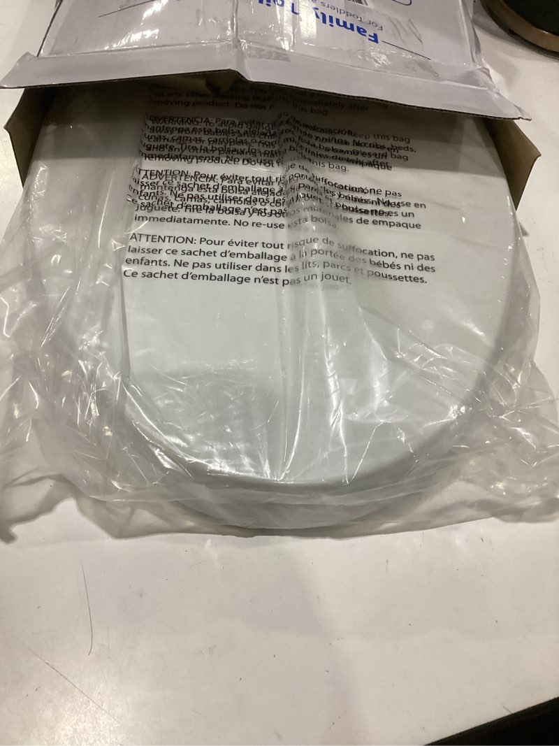 Condition photo showing As Is for elongated toilet seat with slow close seat, easy clean, suitable standard elongated or oval toilet with thickened plastic lid, plastic, white elongated without lights