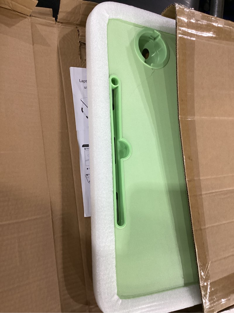 Condition photo showing New/Like New for slendor lap desk with cup holder, foldable laptop table for bed, portable bed desk for laptop and writing, computer tray with tablet slot, notebook stand reading holder for couch sofa floor,green