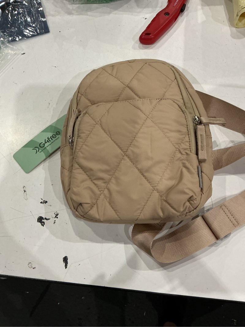Condition photo showing New/Like New for g4free sling bag for women, casual quilted puffer crossbody purse lightweight fanny packs for daily travel work-beige