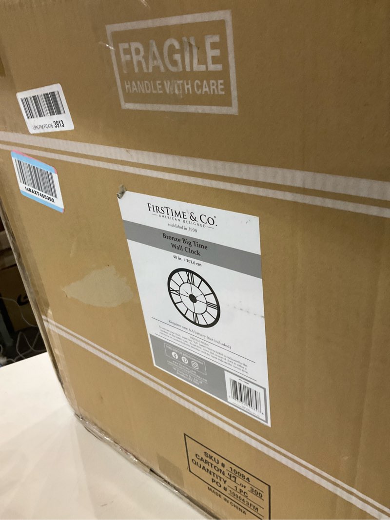 Condition photo showing New/Like New for FirsTime & Co. Bronze Big Time Wall Clock, Large Vintage Decor for Living Room and Home Office, Round, Plastic, Farmhouse, 40 inches