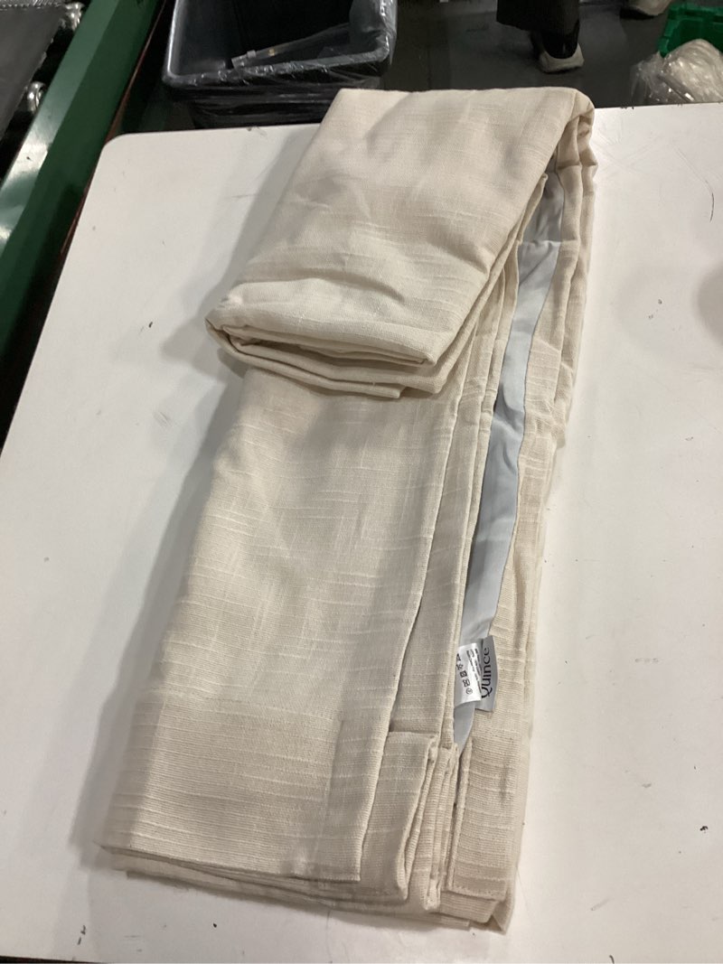 Condition photo showing As Is for cotton slub room darkening curtain natural 48 x84 1 panel