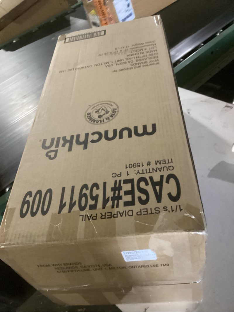 Condition photo showing New/Like New for munchkin® step™ diaper pail powered by arm & hammer, #1 in odor control, award-winning, includes 1 snap, seal & toss™ bag, 1 starter refill ring, and 1 puck™ baking soda cartridge