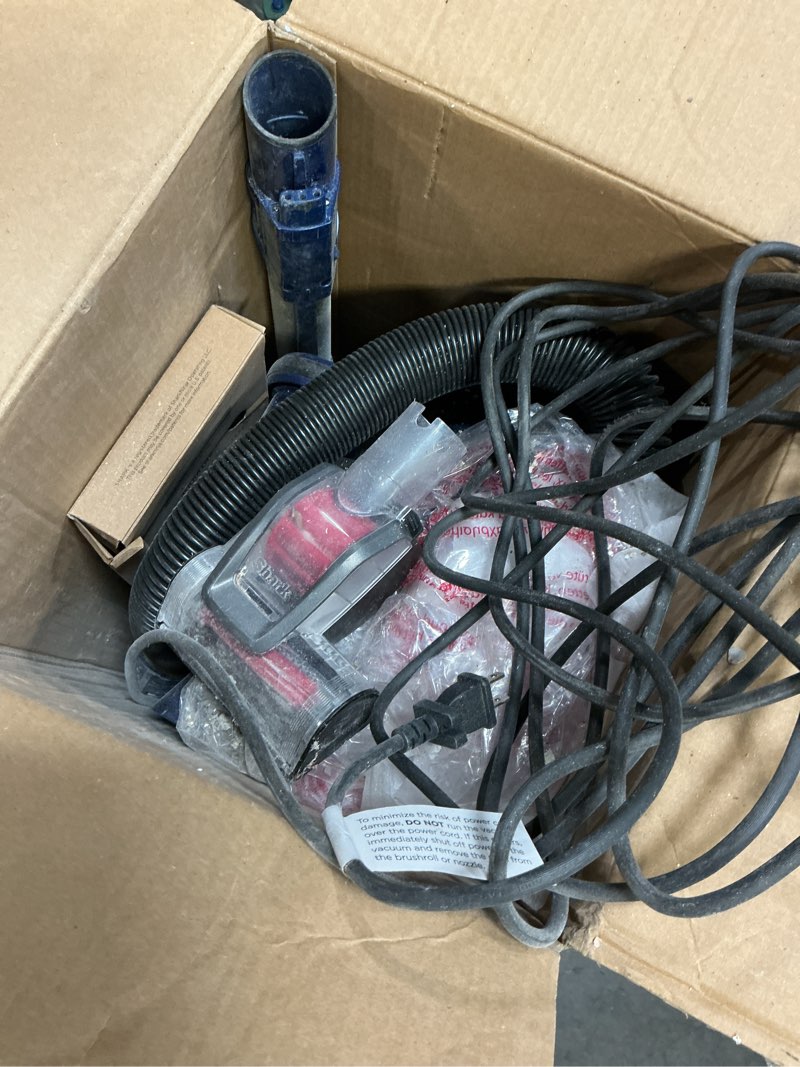 Condition photo showing As Is for shark upright vacuum, stratos with duoclean powerfins, hairpro, powered lift-away, self-cleaning brushroll, & odor neutralizer technology, navy, az3002